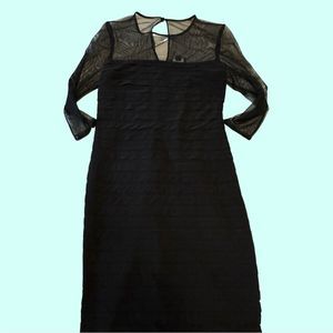 Adrianna Papell women's dress mini ruffles pleated 3/4 sleeve black mesh top